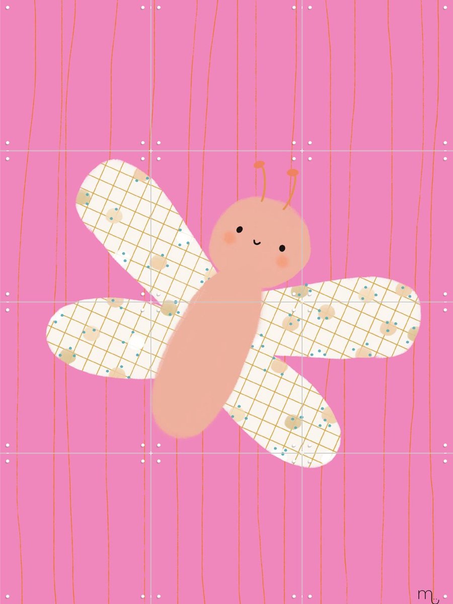 IXXI Vlinder - roze, Stadse Spruiten | door Miek illustreert - 60 x 80 cm - Gratis ophangtool - Grote wanddecoratie en posters - Speels, Grafisch