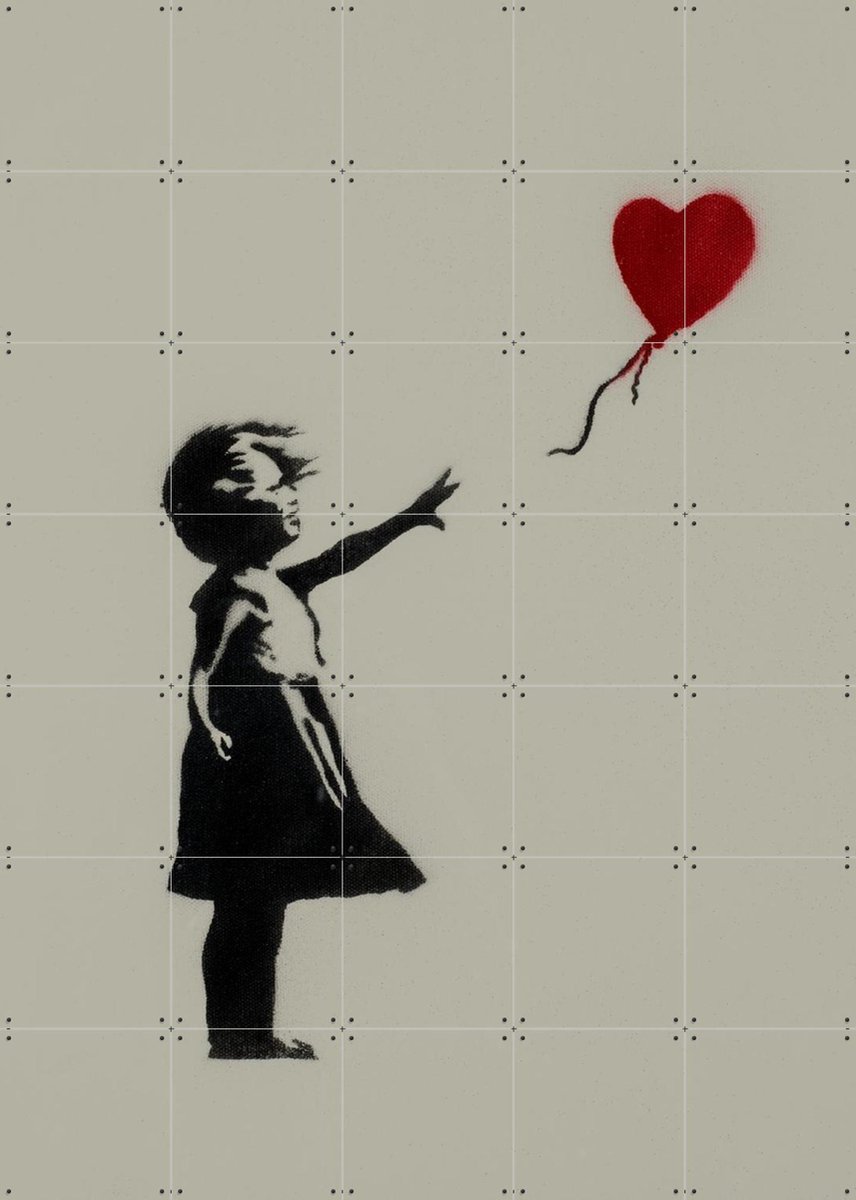 IXXI Girl with Balloon green, Banksy - 100 x 140 cm - Gratis ophangtool - Grote wanddecoratie en posters - Illustraties, Houtsnede, Pop art, Street
