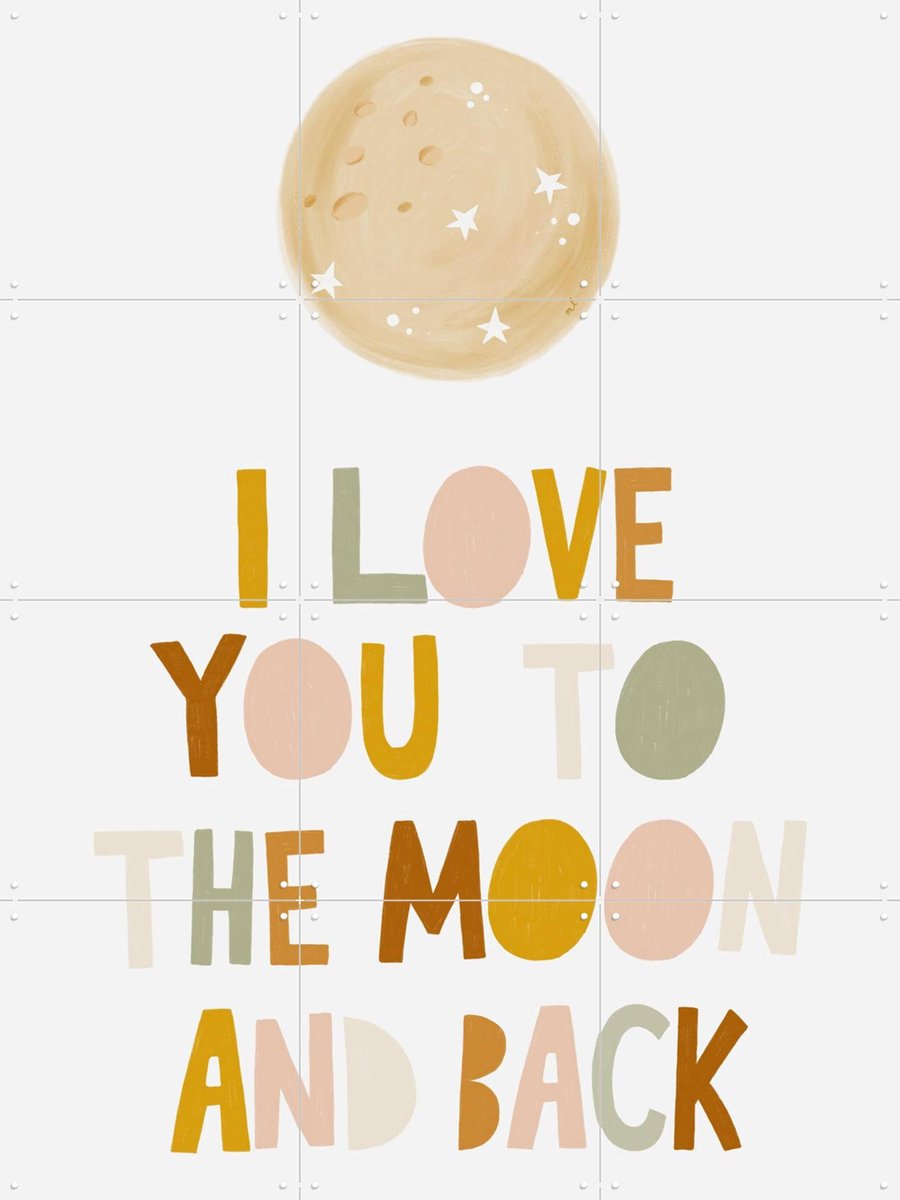 IXXI To The Moon and Back, Menina Lisboa & Various - 60 x 80 cm - Gratis ophangtool - Grote wanddecoratie en posters - Kleurrijk, Typografie, Speels