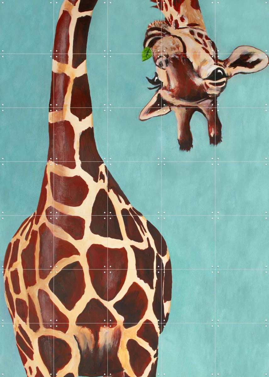 IXXI Giraffe with green leaf, Coco de Paris - 100 x 140 cm - Gratis ophangtool - Grote wanddecoratie en posters - Olieverf, Schilderijen, Speels