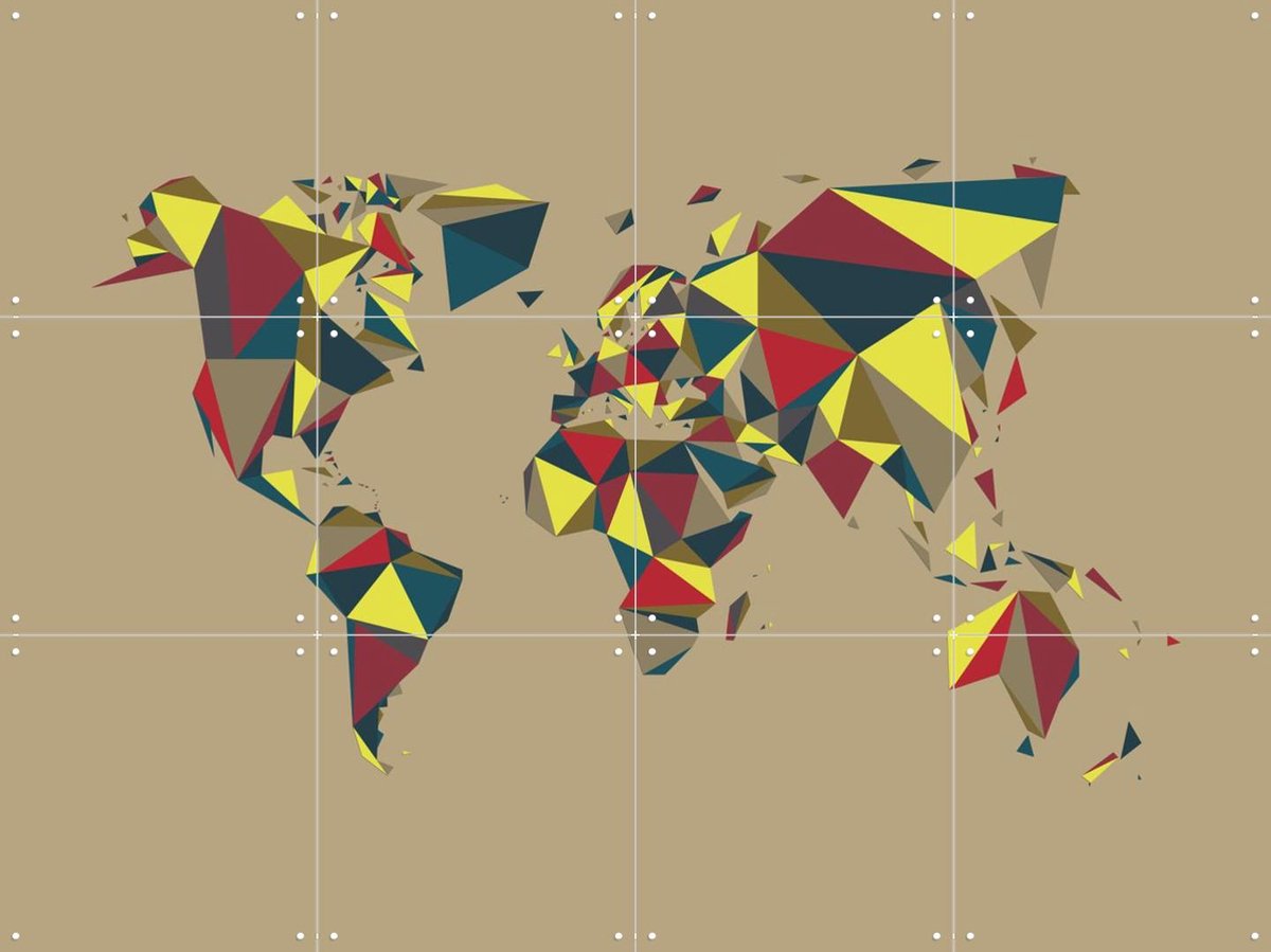 IXXI World Map 3D Retro, Kunst in Kaart - 80 x 60 cm - Gratis ophangtool - Grote wanddecoratie en posters - Geometrische Kunst, Retro, Abstract