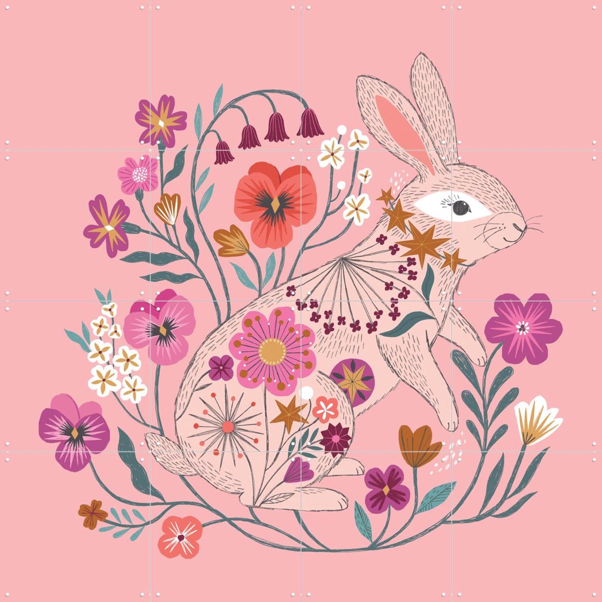 IXXI Luna Rabbit, Bethan Janine - 80 x 80 cm - Gratis ophangtool - Grote wanddecoratie en posters - Illustraties, Speels, Kleurrijk, Grafisch Ontwerp