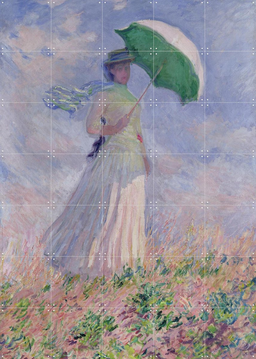 IXXI Women with a Parasol turned to the Right, Claude Monet & Bridgeman Images - 100 x 140 cm - Gratis ophangtool - Grote wanddecoratie en posters -