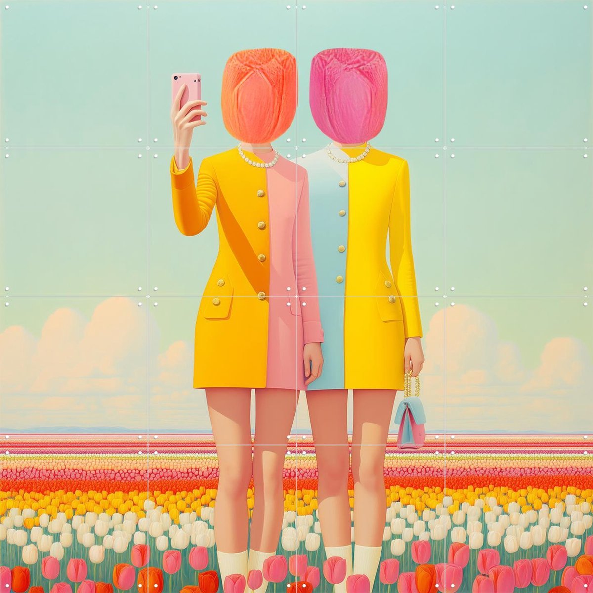 IXXI Tulpentijd, Mirjam Duizendstra - 80 x 80 cm - Gratis ophangtool - Grote wanddecoratie en posters - Speels, Illustraties, Pop art, Kleurrijk