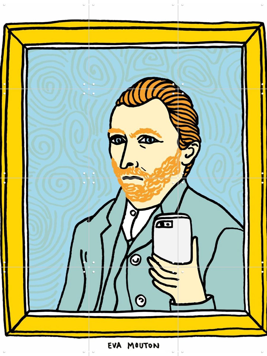IXXI Vincent Selfie, Eva Mouton & Van Gogh 21st Century - 60 x 80 cm - Gratis ophangtool - Grote wanddecoratie en posters - Pop art, Illustraties