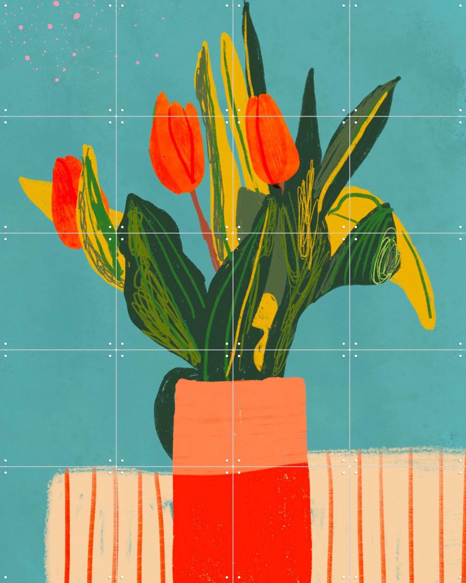 IXXI Red tulips, Gigi Rosado - 80 x 100 cm - Gratis ophangtool - Grote wanddecoratie en posters - Illustraties, Modern, Grafisch Ontwerp, Kleurrijk