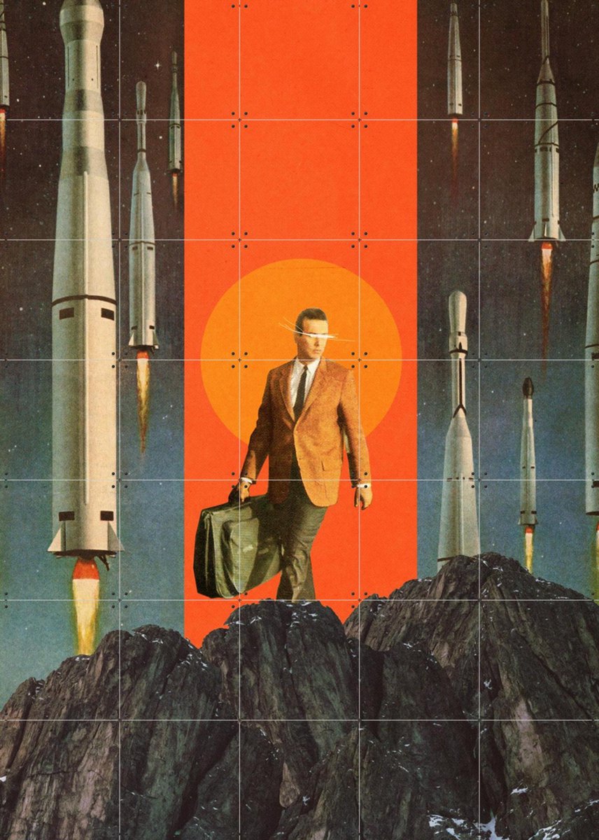 IXXI The Departure, Frank Moth - 100 x 140 cm - Gratis ophangtool - Grote wanddecoratie en posters - Collage, Pop art, Surrealisme, Vintage