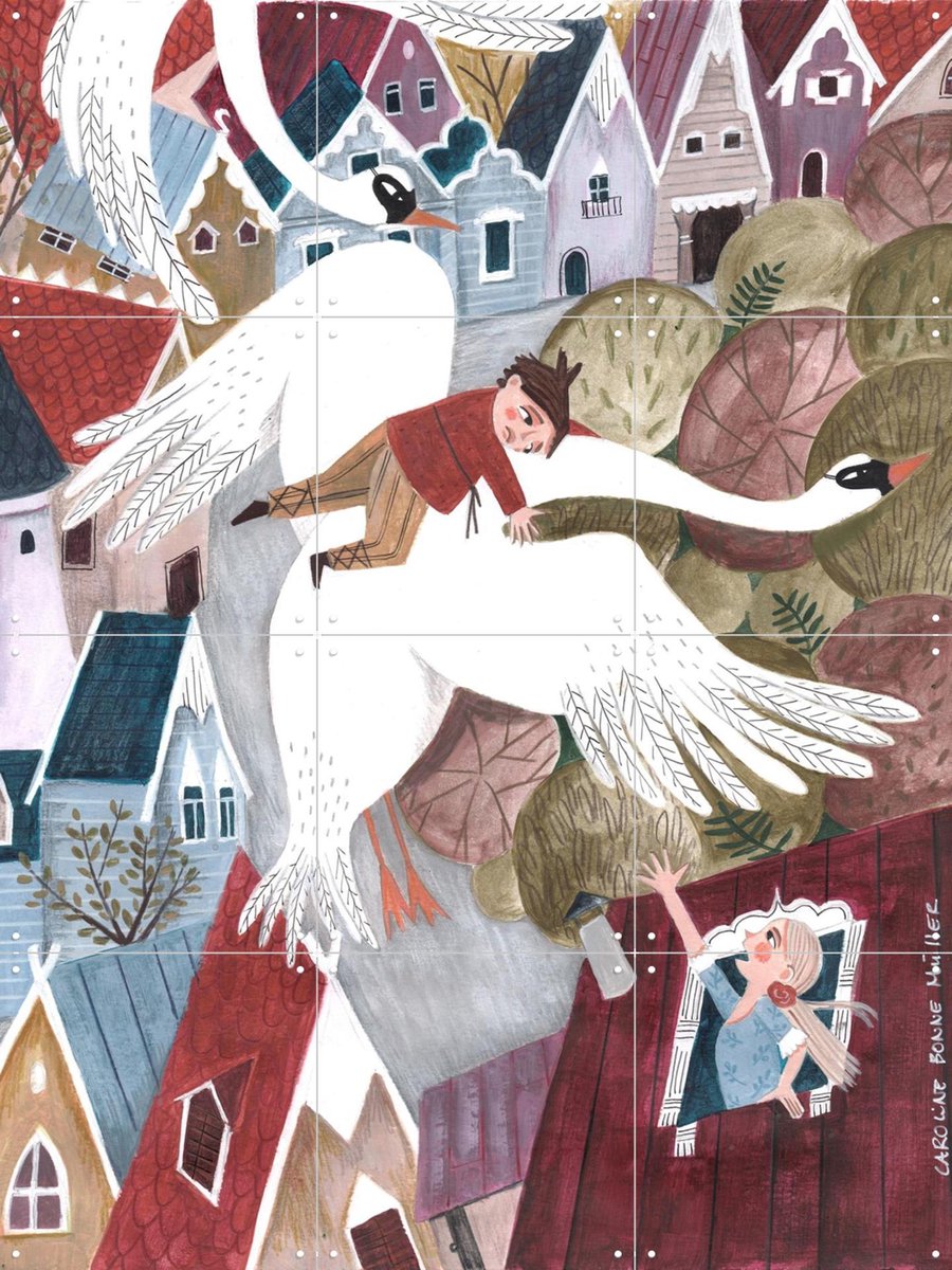 IXXI The magical wild geese, Caroline Bonne Müller & Various - 60 x 80 cm - Gratis ophangtool - Grote wanddecoratie en posters - Speels, Kleurrijk