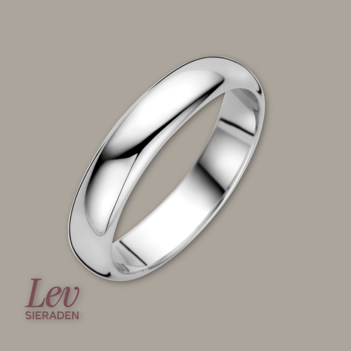 Lev Sieraden - Zilveren relatie ring - 4mm - Gerhodineerd 925 zilver - Ringmaat 52 (16½)