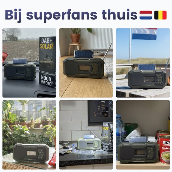 Noodradio Solar Opwindbaar - DAB+ / AM / FM Nood Radio - 5000 mAh Powerbank Zonneenergie - Bouwradio - Badkamer Radio - Noodpakket