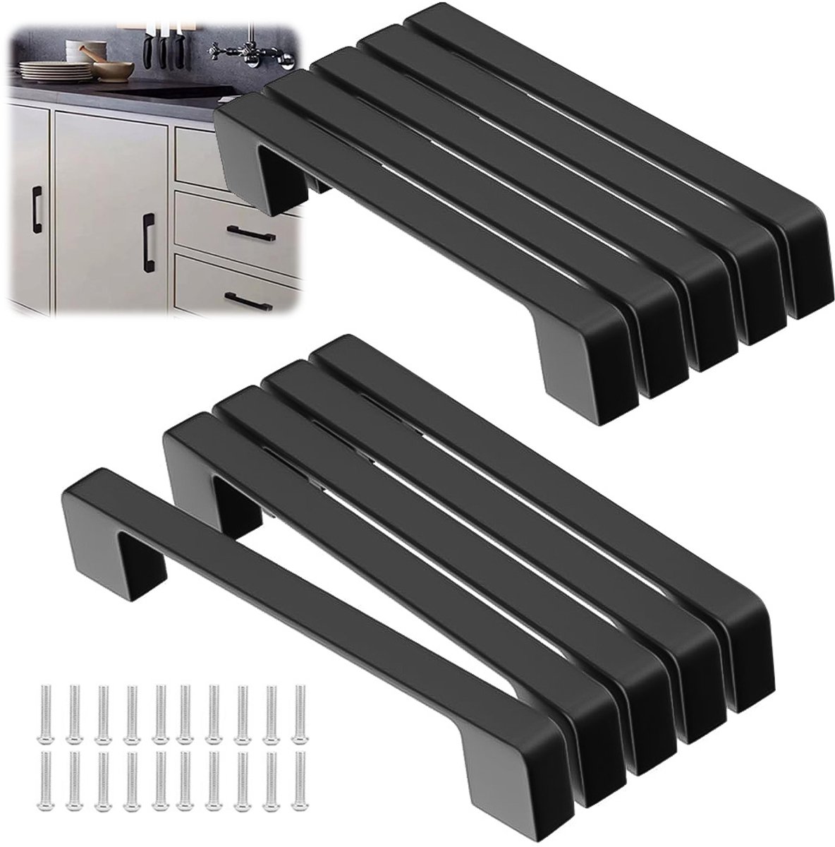 Kastgreepset - 10 stuks - Aluminiumlegering - Modern Minimalistisch Design - Geschikt voor Kledingkasten en Keukenkastjes - Zwart