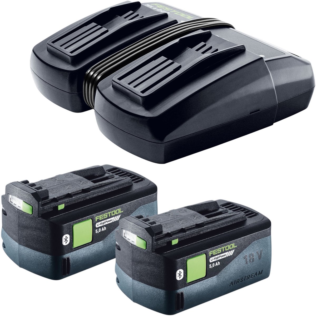 Festool energieset 2x BP 18 Li 5,0 HP-ASI HighPower accupack 18 V 5,0 Ah ( 2x 578519 ) + TCL 6 DUO dubbele lader ( 577017 )