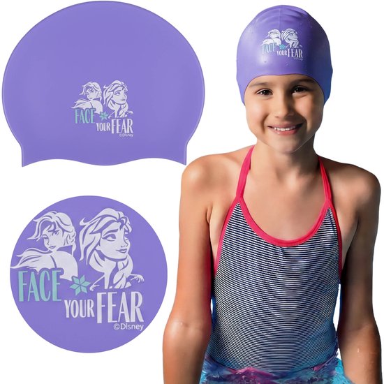 DISNEY Frozen Zwemkap, siliconen voor kinderen 3+, rekbaar, universele maat voor het zwembad