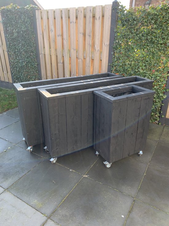 Steigerhouten plantenbak - Bloembak op wielen - Tuin - Terras - Balkon - Binnen - Buiten - Inclusief worteldoek - Decoratie - Afscheiding