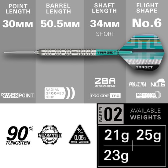 Target Darts Hydro Steel Tip Dartset 23G Barrel 02 - 90% Tungsten - Swiss Point Technologie - Pro Grip Shafts - Pro Ultra Flights - Torpedo Vorm - Compleet met Accessoires van Merkloos — afbeelding 3