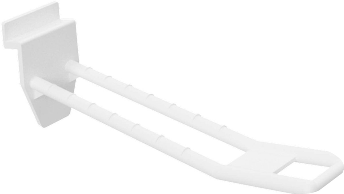 Lamellenwand Blisterhaak - 10 cm - Dubbel - Wit - Kunststof Slatwall Displayhaak