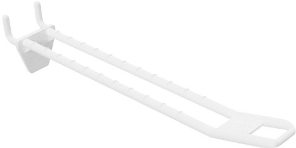 Perfowand Blisterhaak - 15 cm - Dubbel - Wit - Kunststof Gaatjeswand Displayhaak