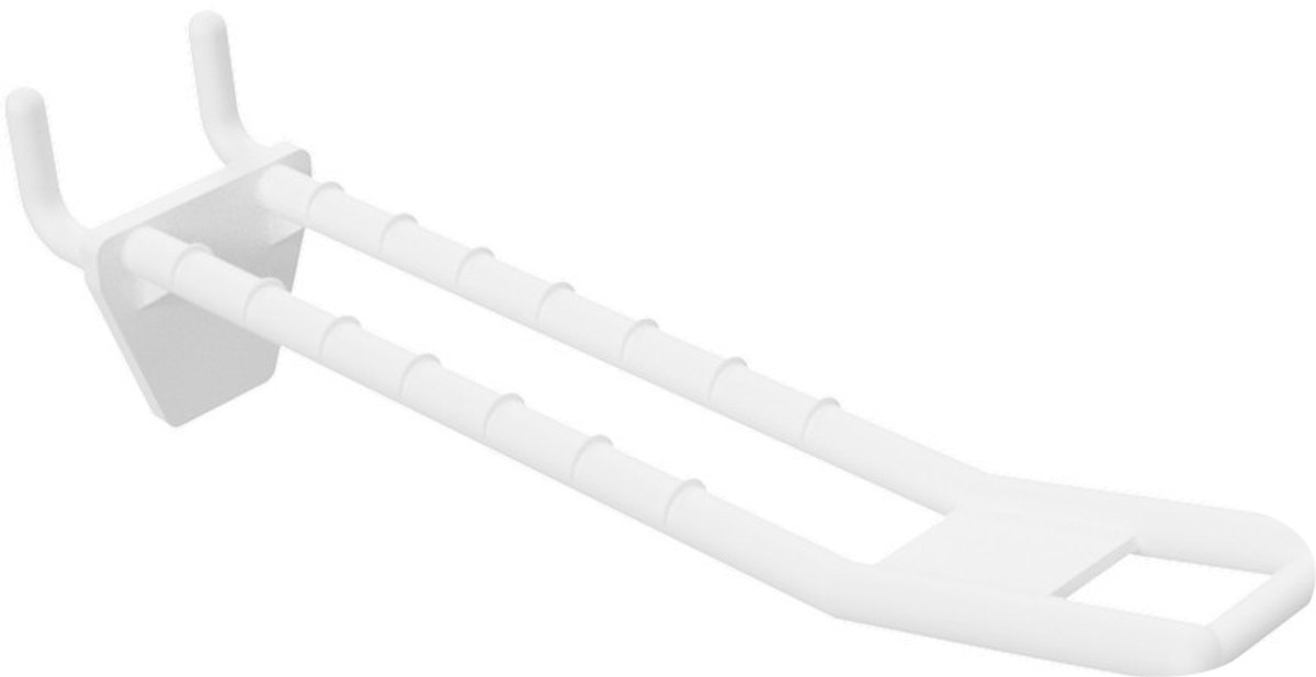 Perfowand Blisterhaak - 10 cm - Dubbel - Wit - Kunststof Gaatjeswand Displayhaak