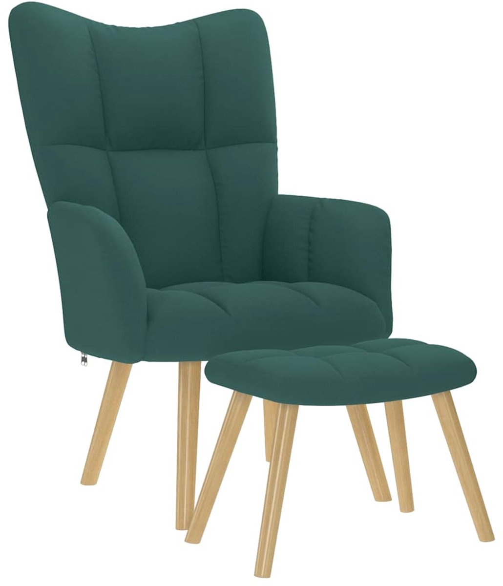 vidaXL Relaxstoel - met - voetenbank - stof - donkergroen