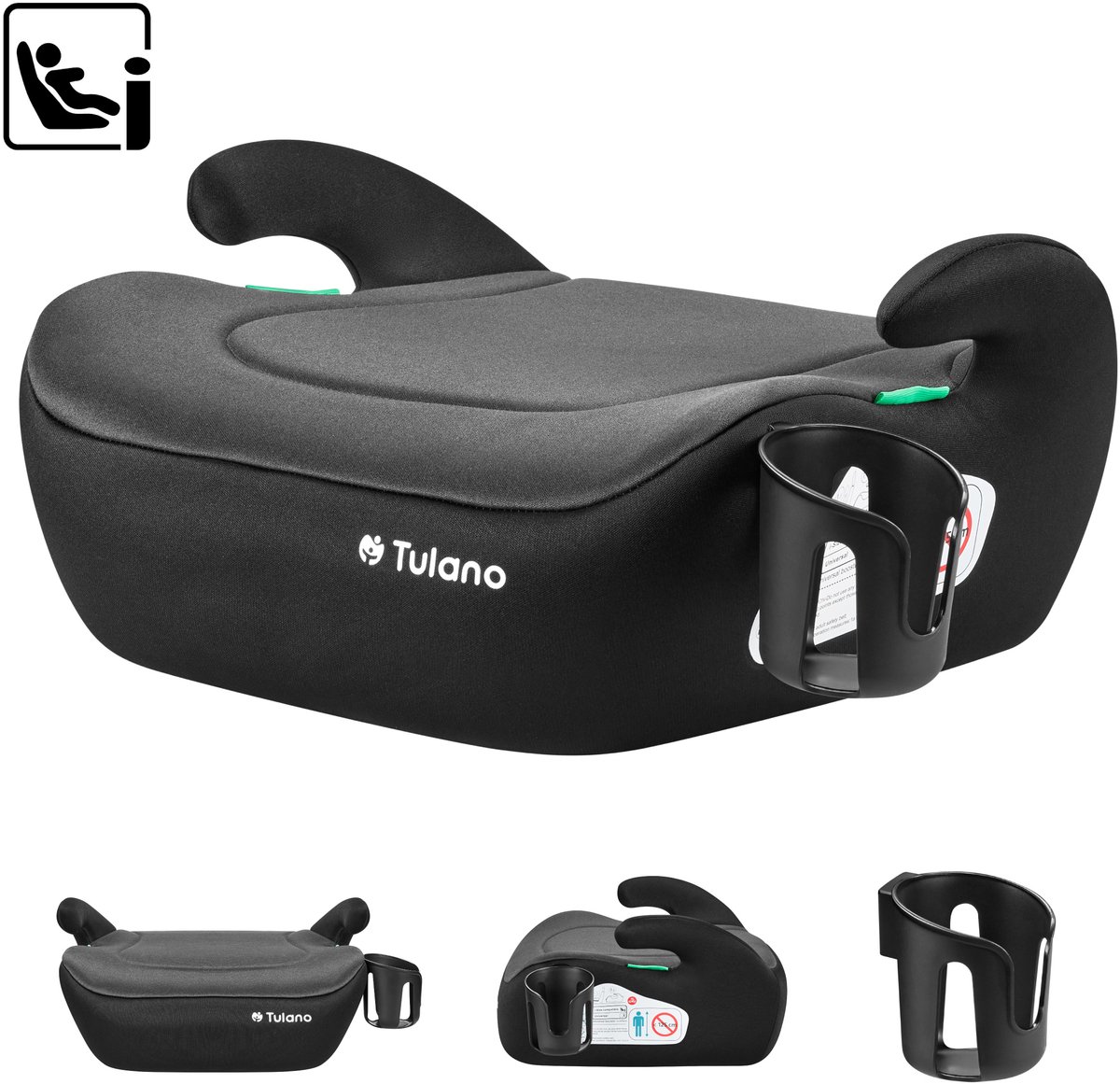 Tulano Cabby 20 i-Size Autostoelverhoger - Zitverhoger - Kinderzitje 125-150 cm met Bekerhouder - Grijs