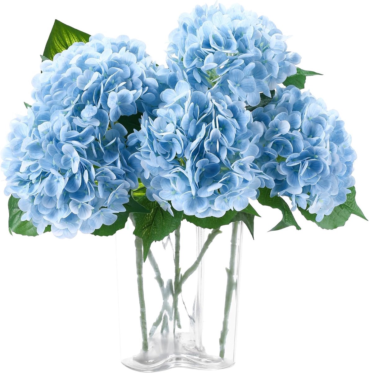5x Kunstmatige Hortensia Bloemen Real Touch – 50 cm – Baby Blauw – Levensechte Hydrangea Takken – Decoratie voor Woonkamer, Bruiloft & Kantoor