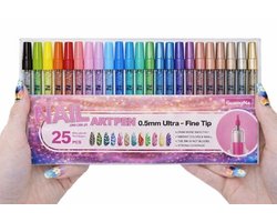 Set 24 Nail Art Pennen 0,5 Utra Fine Tip & Transparante Vernis Nail Art Marker - Graffiti Stiften Nailart Geschikt voor Acryl, Gel Nails of Natuurlijke Nagels -Nagel Decoratie - Nagellak Nail Art Penselen - Nagel Pennen