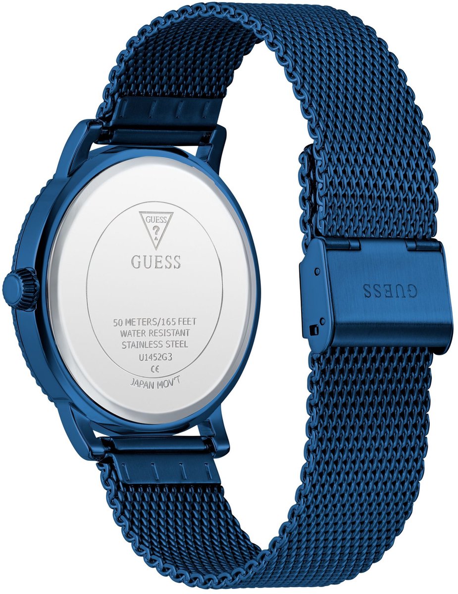 Guess Nolan Quartz Analoog Horloge Blauw Case: 100% Recycled Steel | Armband: 100% Mesh 42 mm U1452G3M