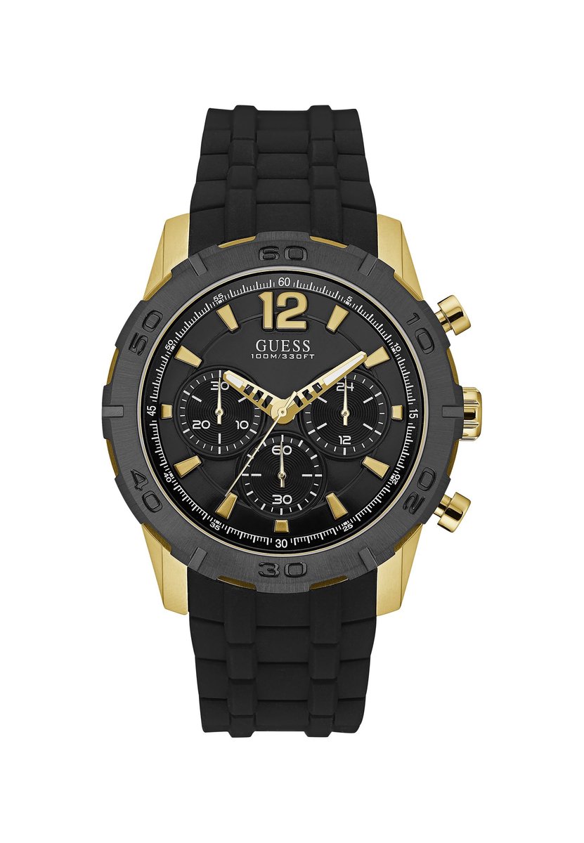 Guess Caliber Quartz Chronograaf Horloge Zwart Kast: 100 % Roestvrij Staal | Band: 100 % Siliconen 46 mm U1350G1M