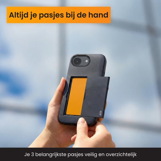 Coque de téléphone R2B noire, porte-cartes avec intérieur orange est retiré.