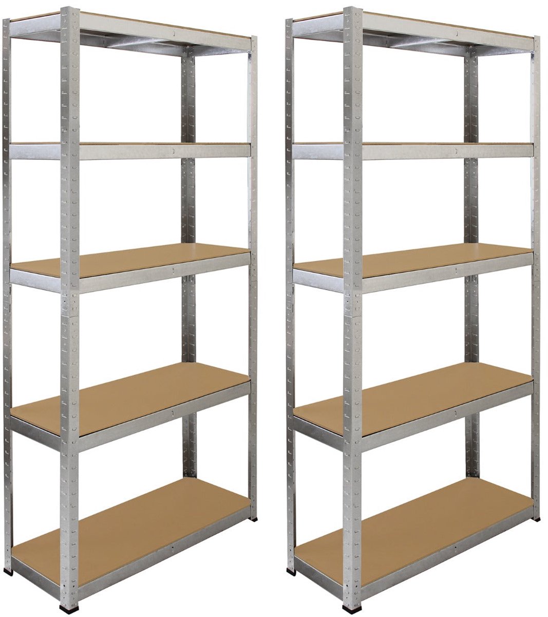 2x Zilver 5-Laags Rek & Werkbank 175kg/st | 90x30x180cm | Incl. Hamer