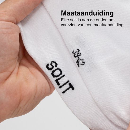 Witte sok met zwarte tekst 'SOLIT' en maatindicatie '39-42'.