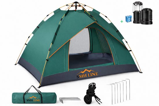 SMH LINE® Pop Up Tent - Camping Tent - 2 Personen - Kampeertent - Incl. Tent lamp en Draagtas - Waterdicht - Groen