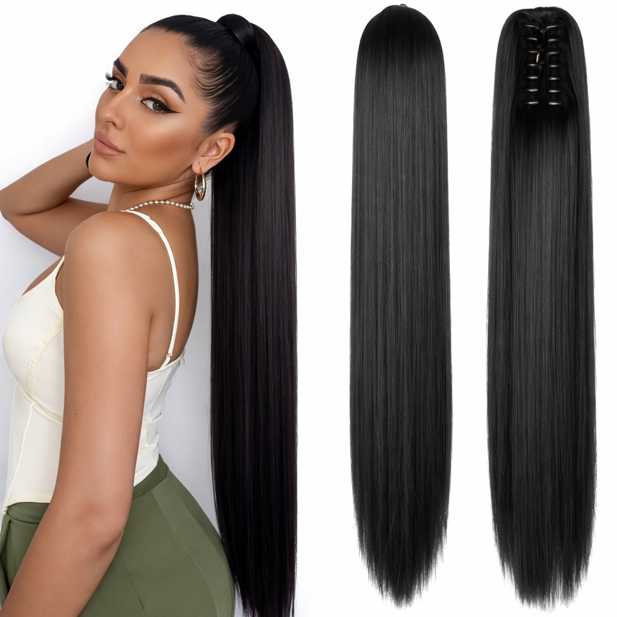 Ponytail Extensions Zwart - Clip In Hairextensions - Brazilian Paardenstaart Extension - Haarverlenging - Haarstuk - 60 cm