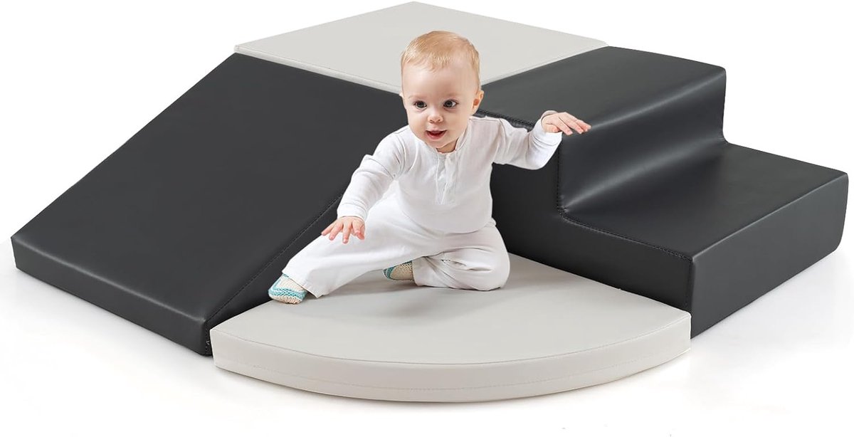 KOMFOTTEU 4 delig Schuimblokken - van kunstleer, EPE - Soft Play Foam Blokken - Reuze Bouwblokken - Montessori-klimblokken - voor kinderen vanaf 3 jaar