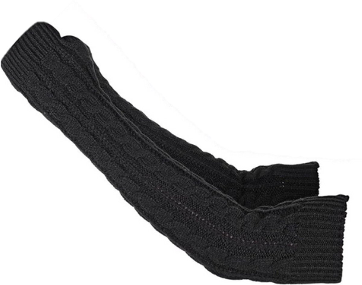 Lange Vingerloze Armwarmers – Gebreide Armwarmers met Duimgat – Open Vinger Handschoenen – 1 Set – Winter Armwarmers – Pols & Arm Warmhouders – Dames & Heren – Zwart