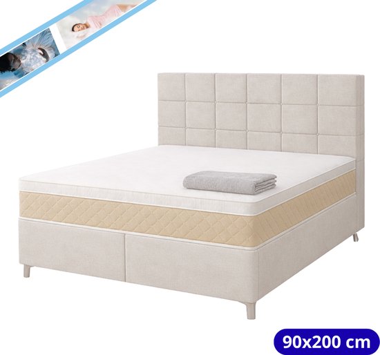 Box Spring 90x Maan matras ® Boxspring | boxspring 90x200 Beige | bed | boxspring met ...