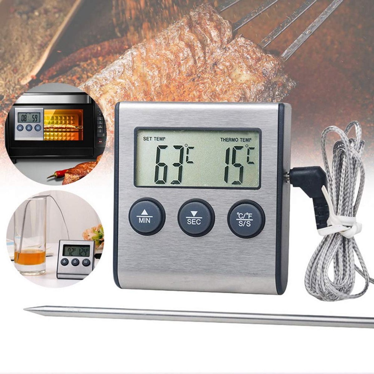 Vleesthermometer - Keukenthermometer - BBQ Thermometer - Met timer - Magnetisch - Thermometer - ook geschikt als voor Vlees, BBQ, Oven — cadeau in Kookcadeaus - foto 4