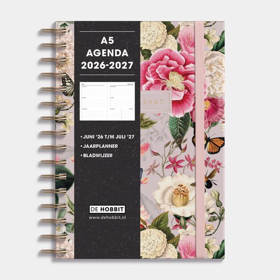 Hobbit - A5 Agenda 2026-2027 - 1 week op 2 pagina's - Harde Kaft - Ringband Agenda A5 (14,8 x 21 cm) - Brocante