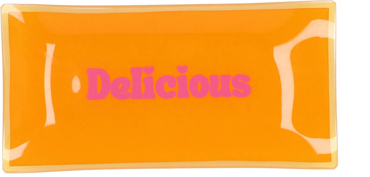 Daan Kromhout - Glas - Bord - Glazen Bordje - Delicious - Oranje - 20 x 10 cm
