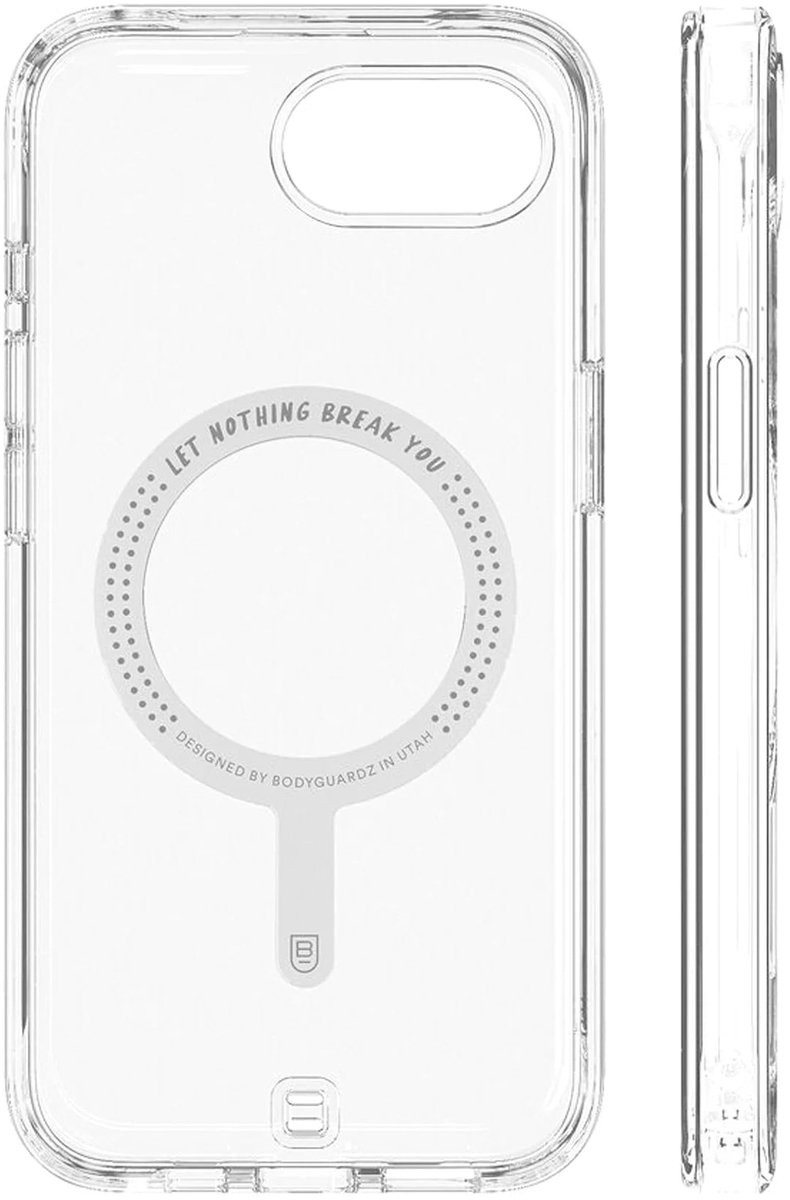 BodyGuardz Carve MagSafe hoesje iPhone 16e/17e – Valbeoordeling van 16 voet – Antislip ontwerp met afneembare draagriem – Ingebouwde MagSafe magneten voor draadloos opladen - Transparant
