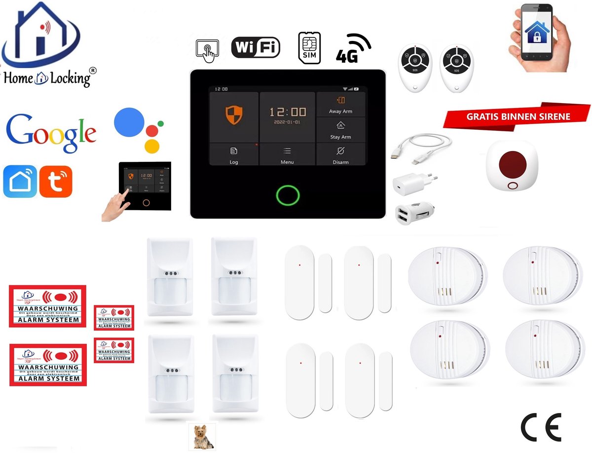 Draadloos alarmsysteem voor woning/camper/boot/caravan werkt met wifi en sim kaart en met spraakgestuurde apps. (Nederlands of Frans stem en tekst). ST01A-50
