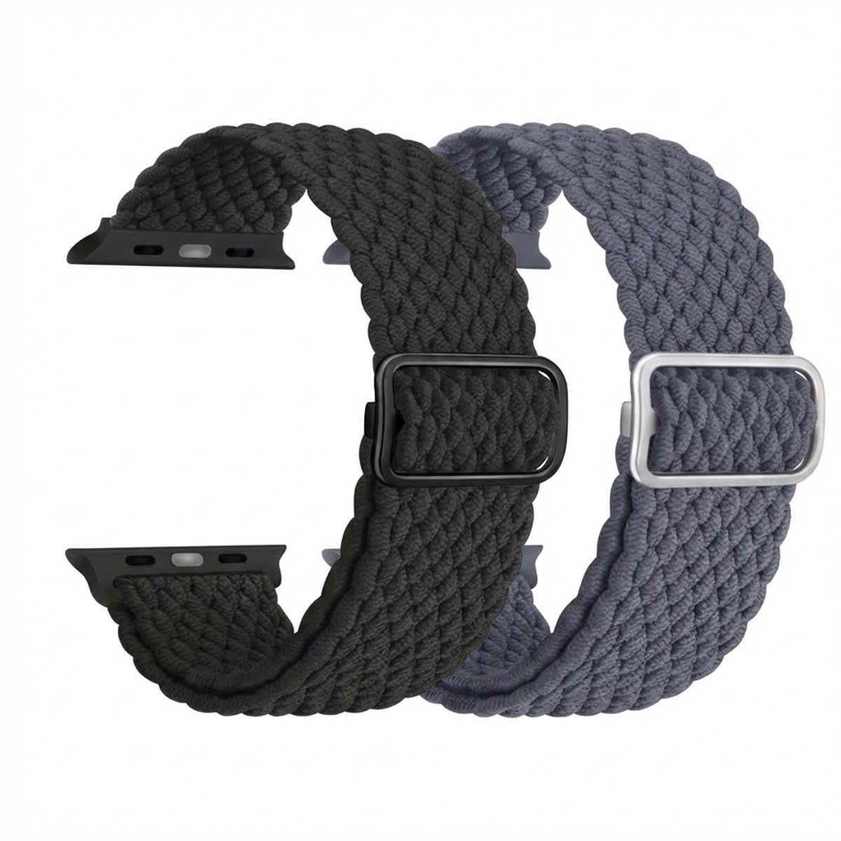 Grijs zwart nylon horloge band 2 pack dames heren geschikt voor Apple Watch 42mm (serie 1 / 2 / 3) / 44 mm / 45 mm / 46 mm (serie 10 / 11) / 49 mm (Ultra 1 / 2 / 3) – rekbare band – gevlochten verstelbare stijl