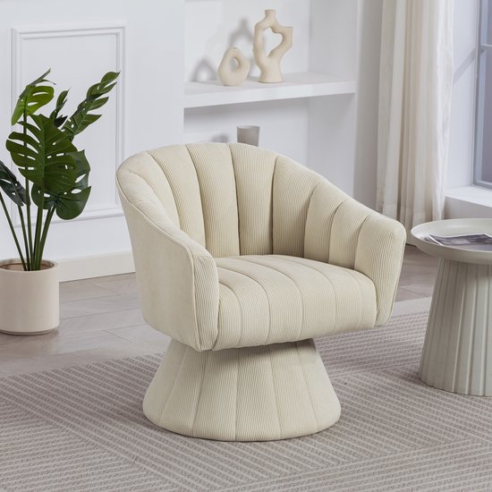 OKWISH Draaifauteuil 70 X 66 X 72 Cm - 360 Graden Draaibaar & Ergonomische Kuip - Voor Kantoor En Woonkamer - Corduroy - Beige
