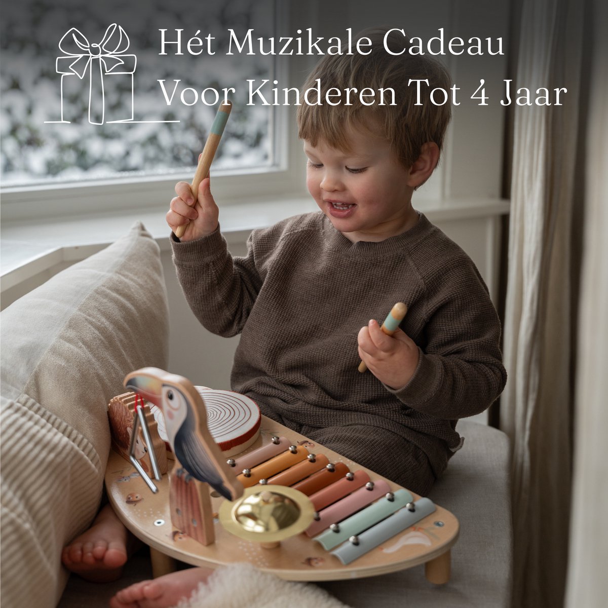 Beebie Babbels - Muziektafel – Muziek Speelgoed - Houten Speelgoed - Speelgoedinstrumenten - Muziekspeelgoed 1 jaar - Met Xylofoon, Triangel en Trommel — afbeelding 10