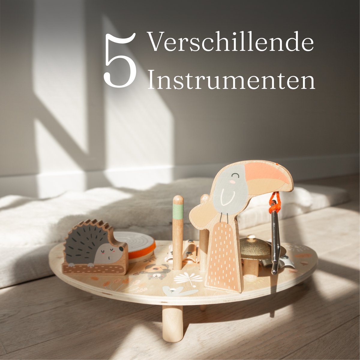 Beebie Babbels - Muziektafel – Muziek Speelgoed - Houten Speelgoed - Speelgoedinstrumenten - Muziekspeelgoed 1 jaar - Met Xylofoon, Triangel en Trommel — afbeelding 11