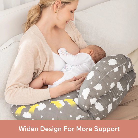 Mogi Products-Luxe Multifunctioneel Voedingskussen - Ergonomisch Borstvoedingskussen met Wolkenprint - Flesvoeding kussen - Grijs/Wit - Afneembare Hoes van Merkloos — afbeelding 5