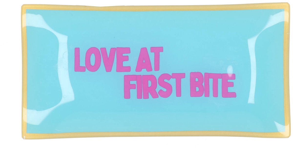 Daan Kromhout - Glass - Bord - Glazen Bordje - Love at First Bite - Turquoise - 20 x 10 cm
