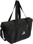 Zwarte sporttas met ritsvak op de voorkant en Adidas logo.