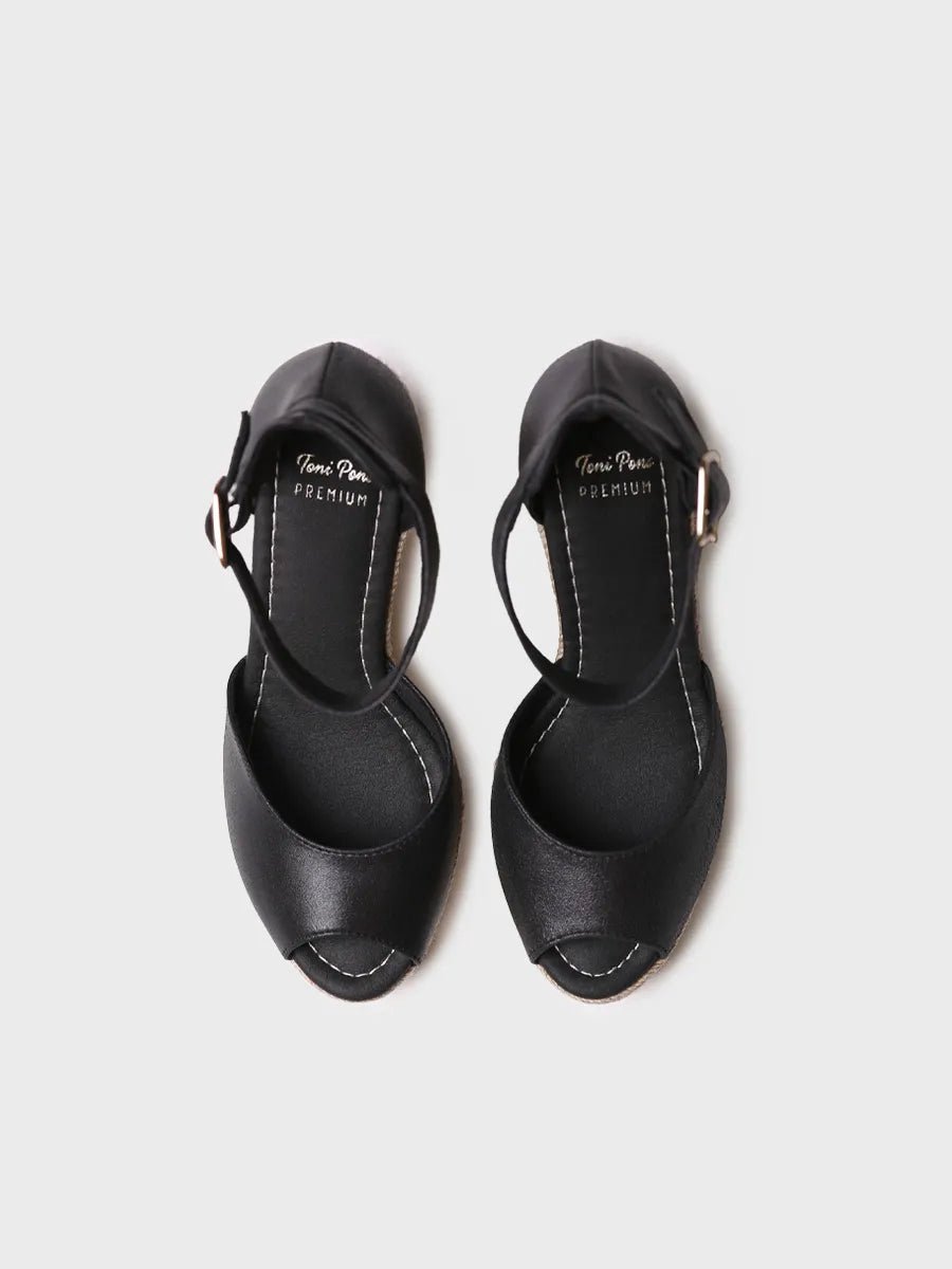 Dames espadrille van leer met hoge hak en sleehak | OTILE