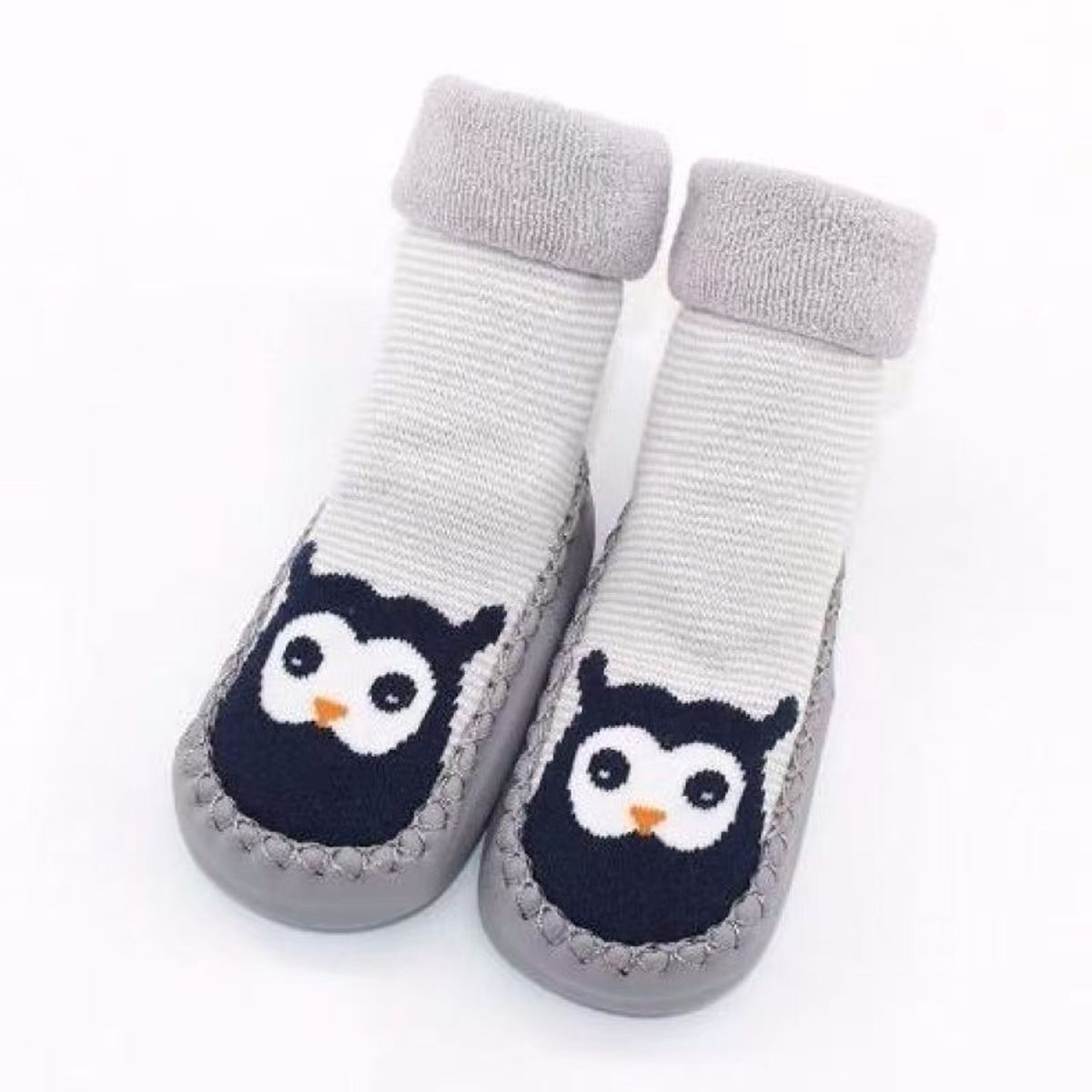 Baby herfst- en winterverdikte katoenen sokken, schattige cartoon kindervloersokken, antisliplijm warme baby-peuterschoenen en -sokken,lichtgrijs,14cm